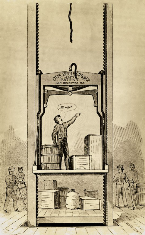 Il·lustració del primer ascensor Il·lustració del primer ascensor